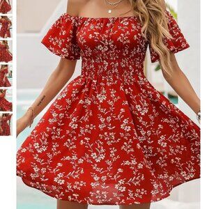 🎉HP🎉 New! Red Floral Print Off Shoulder Dress